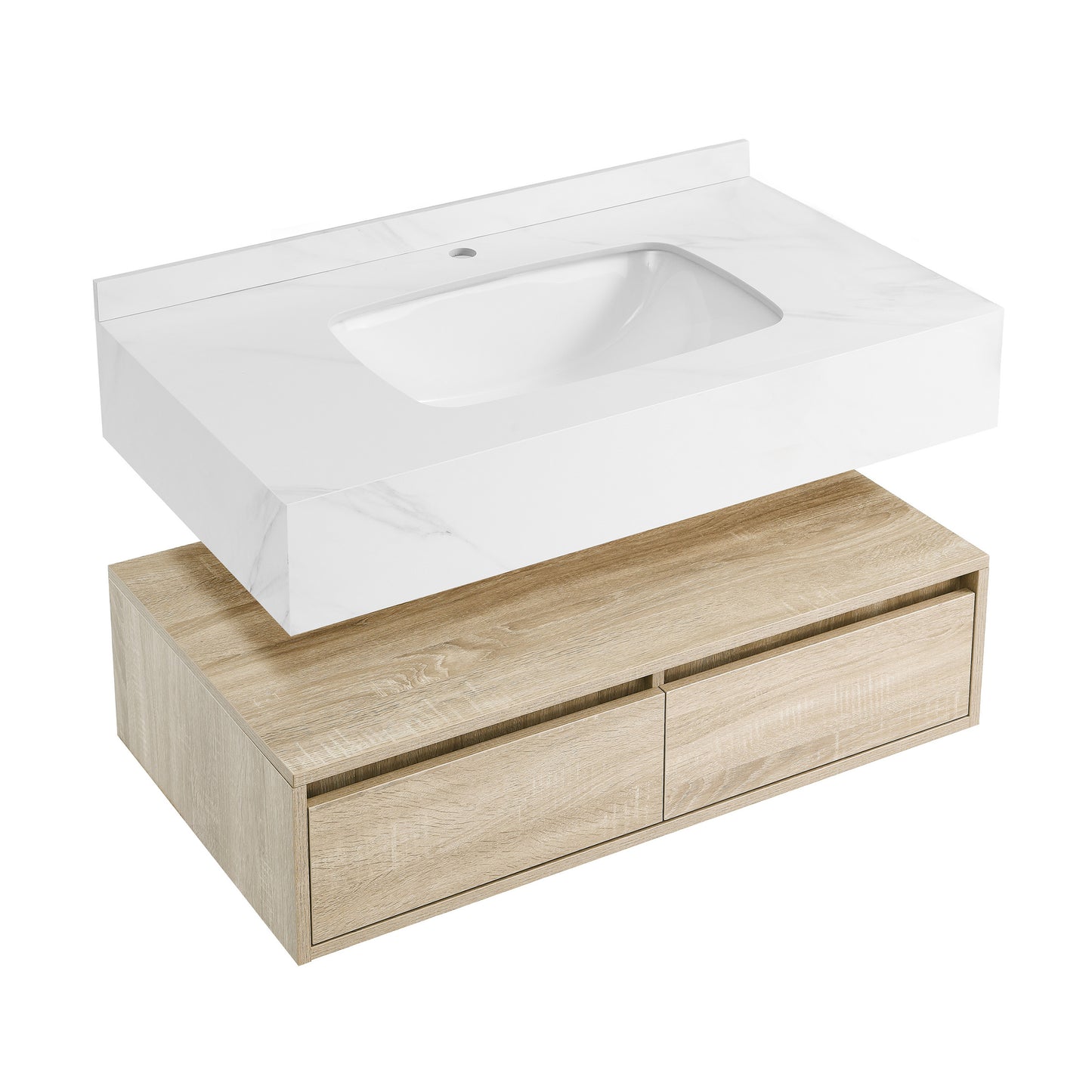 Swiss Madison, Avancer 36" Wall-Mounted Bathroom Vanity in Weathered Oak with Sink Top