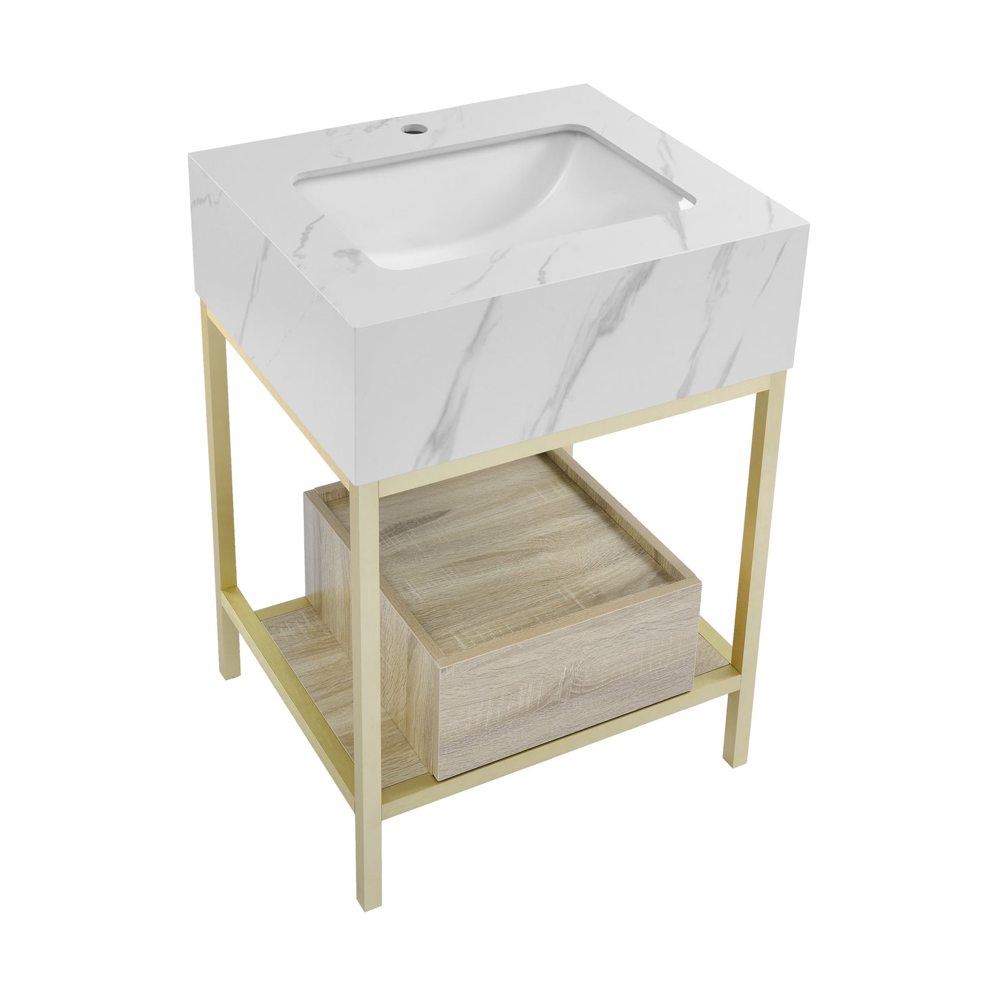 Swiss Madison, Beau 24" Open Shelf Natural Oak Frame Freestanding Bathroom Vanity with Sink Top