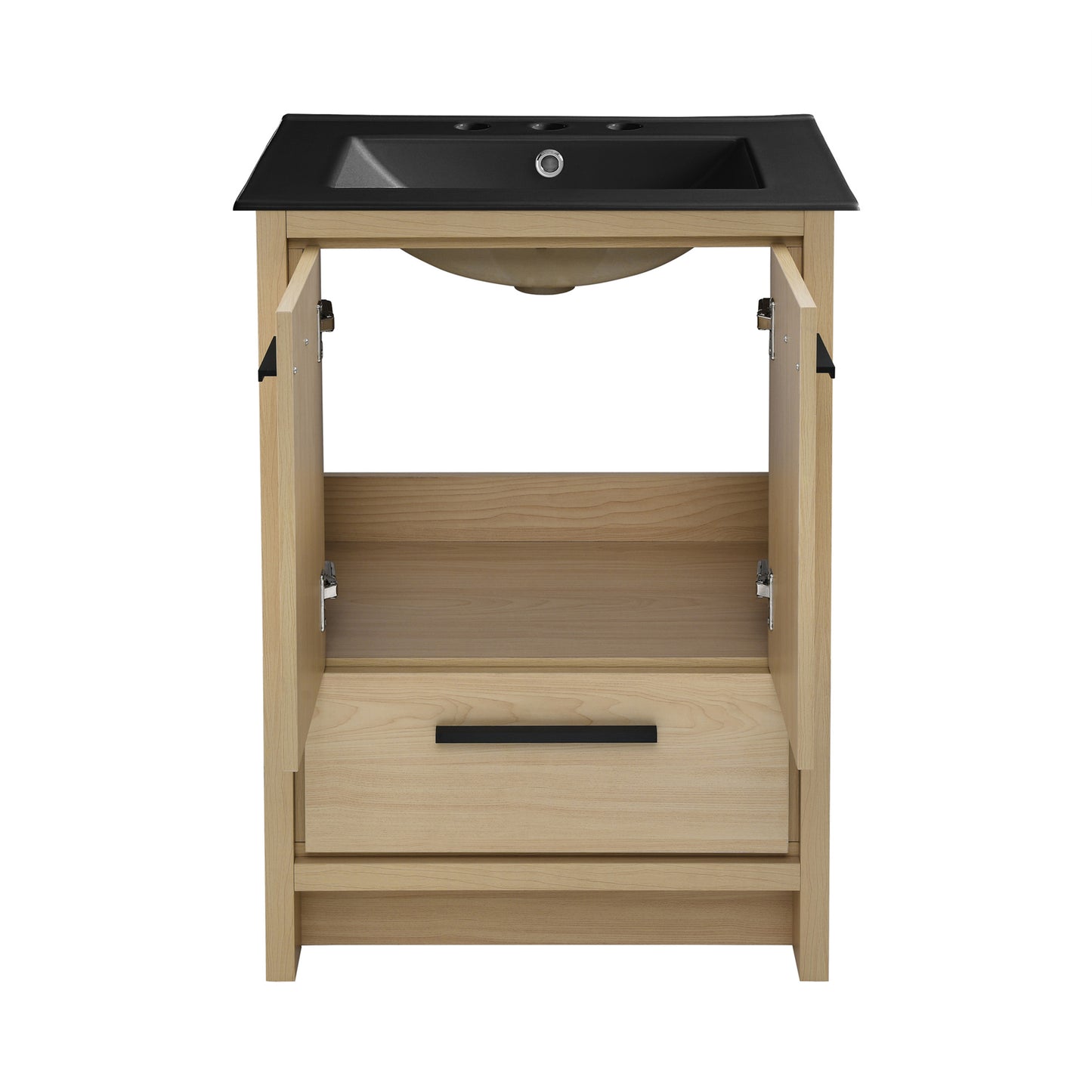 Swiss Madison, Virage 24 in. Brown Oak Bathroom Vanity With Black, 3-Hole Ceramic Sink Top