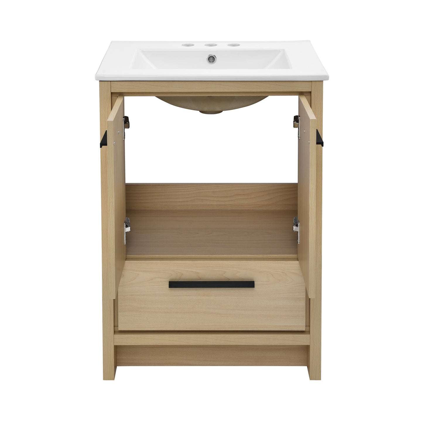 Swiss Madison, Virage 24 in. Brown Oak Bathroom Vanity With White, 3-Hole Ceramic Sink Top