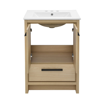 Swiss Madison, Virage 24 in. Brown Oak Bathroom Vanity With White, 3-Hole Ceramic Sink Top