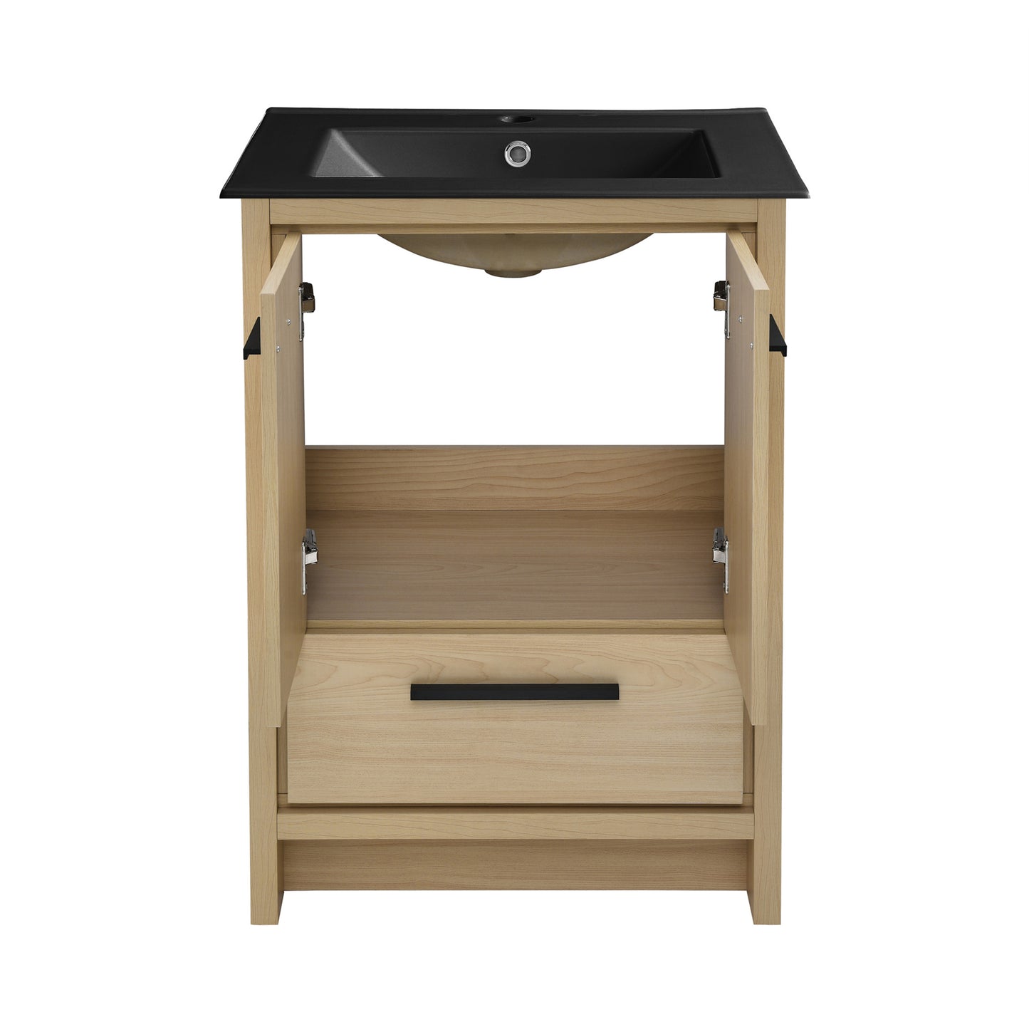 Swiss Madison, Virage 24 in. Brown Oak Bathroom Vanity With Black Ceramic Sink Top