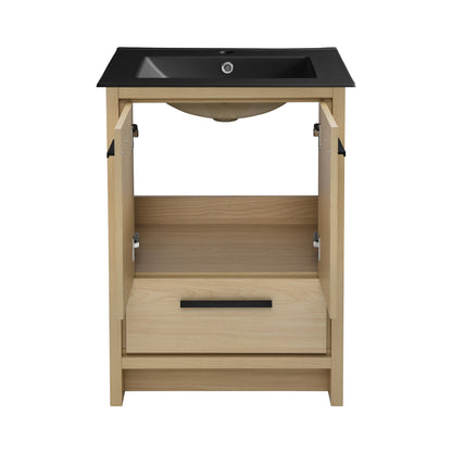 Swiss Madison, Virage 24 in. Brown Oak Bathroom Vanity With Black Ceramic Sink Top
