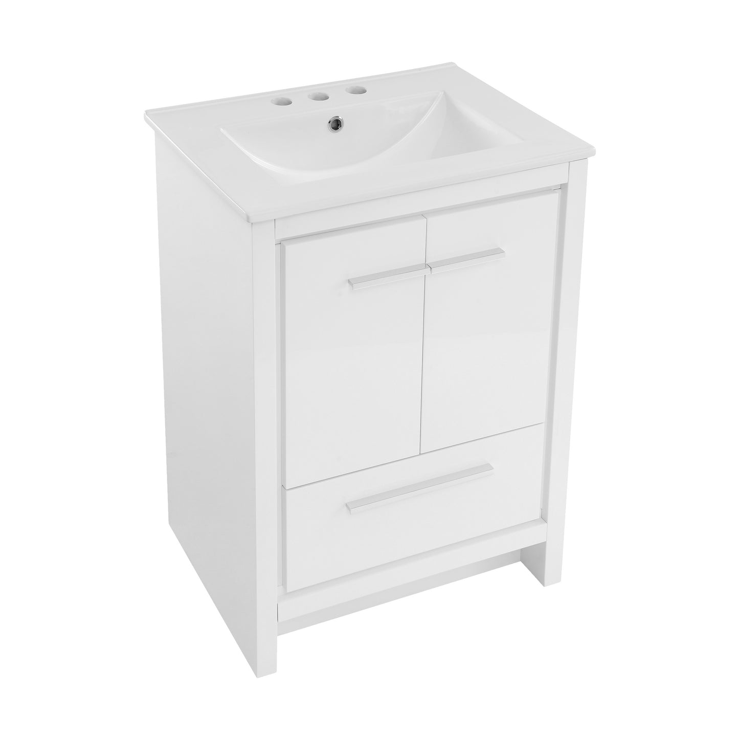 Swiss Madison, Virage 24 in. White Bathroom Vanity With White, 3-Hole Ceramic Sink Top