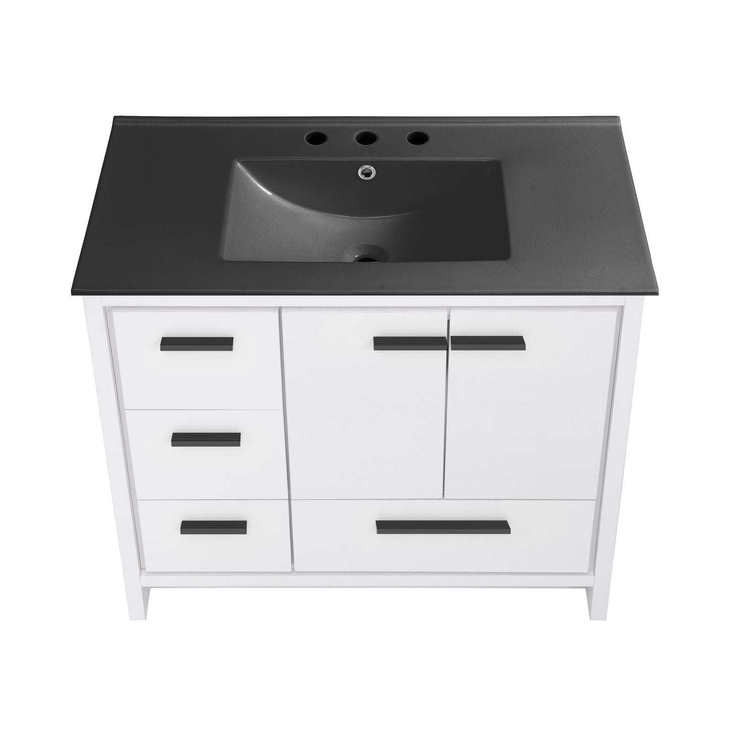 Swiss Madison, Virage 36 in. White Bathroom Vanity With Black, 3-Hole Ceramic Sink Top