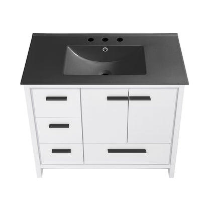 Swiss Madison, Virage 36 in. White Bathroom Vanity With Black, 3-Hole Ceramic Sink Top