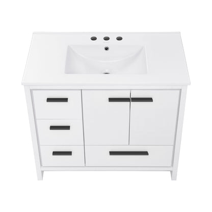 Swiss Madison, Virage 36 in. White Bathroom Vanity With White, 3-Hole Ceramic Sink Top