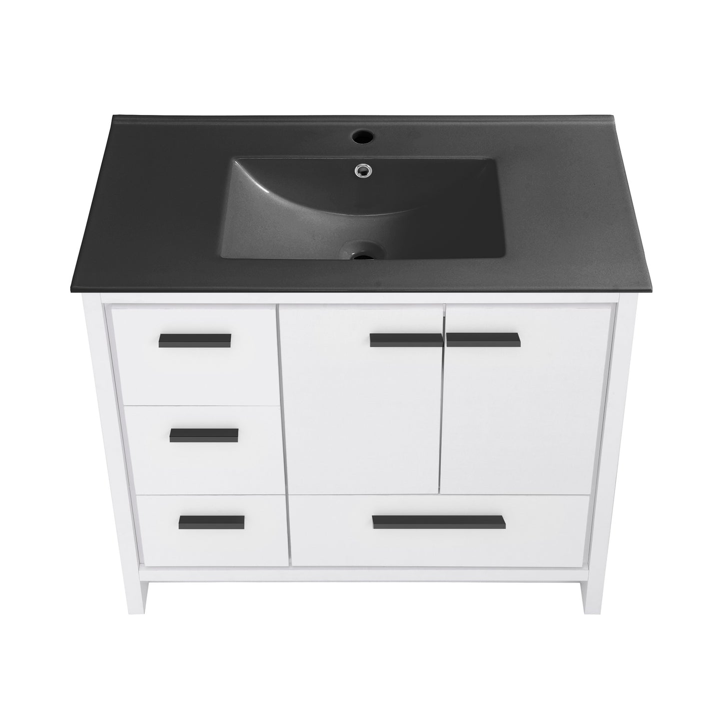 Swiss Madison, Virage 36 in. White Bathroom Vanity With Black Ceramic Sink Top
