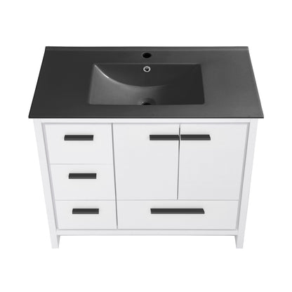 Swiss Madison, Virage 36 in. White Bathroom Vanity With Black Ceramic Sink Top