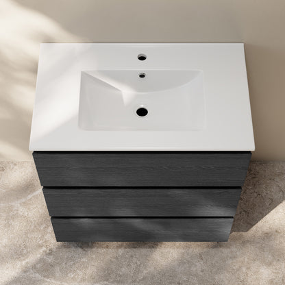 Swiss Madison, Liberte 30" Freestanding Bathroom Vanity in Black Oak with Sink Top
