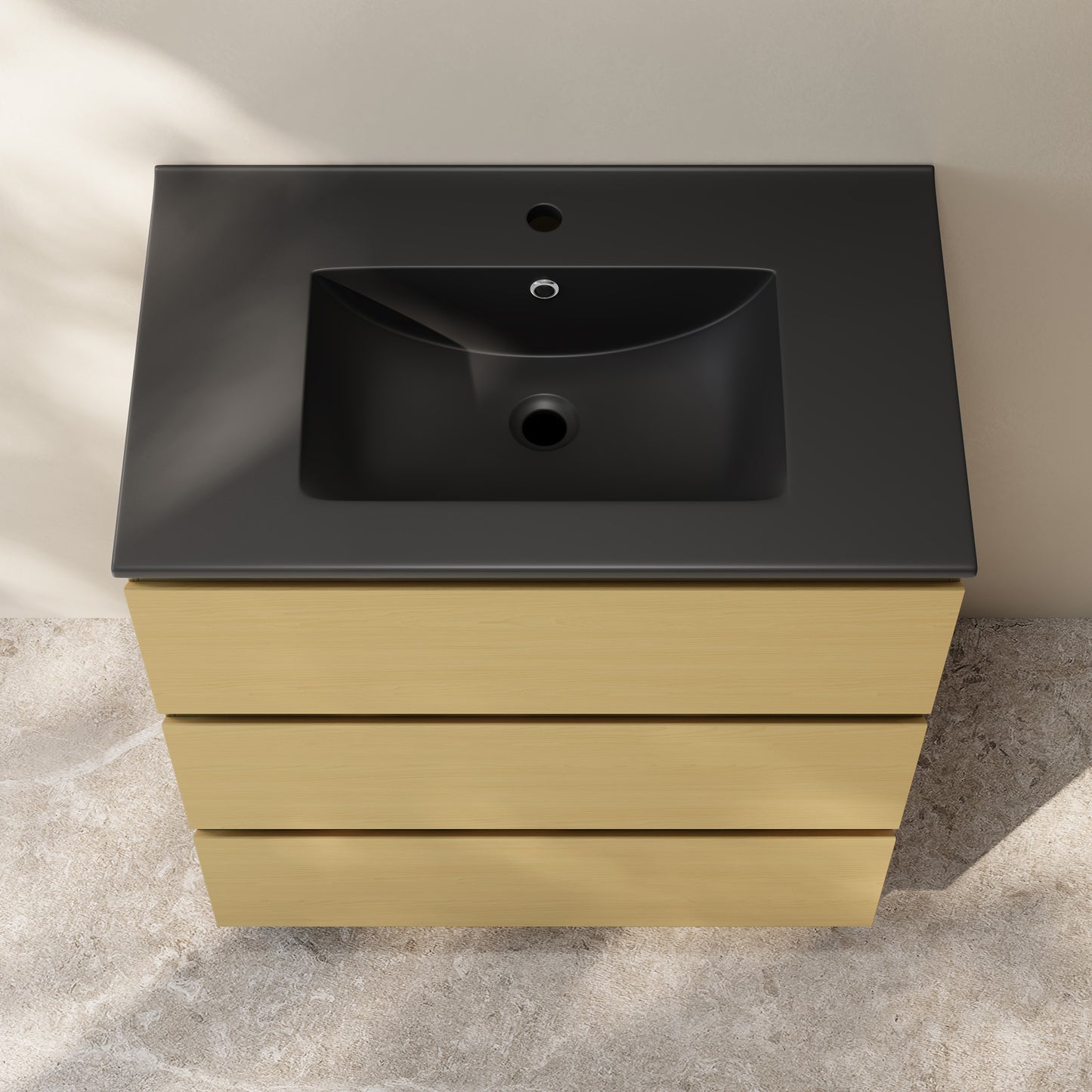 Swiss Madison, Liberte 30" Freestanding Bathroom Vanity in Natural Oak with Black Sink Top