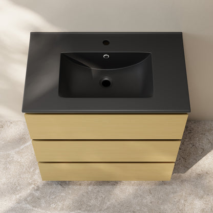 Swiss Madison, Liberte 30" Freestanding Bathroom Vanity in Natural Oak with Black Sink Top