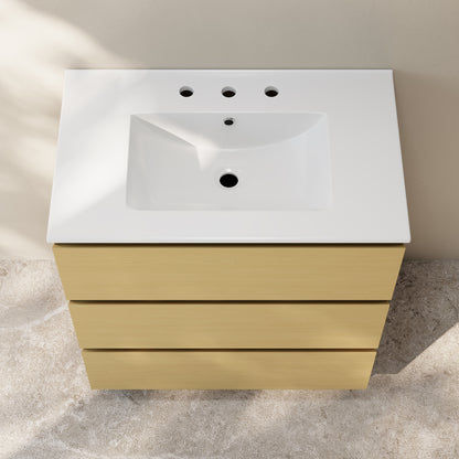 Swiss Madison, Liberte 30" Freestanding Bathroom Vanity in Natural Oak with 3-Hole Widespread Sink Top