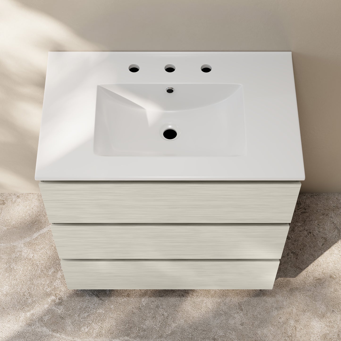 Swiss Madison, Liberte 30" Freestanding Bathroom Vanity in White Oak with 3-Hole Widespread Sink Top