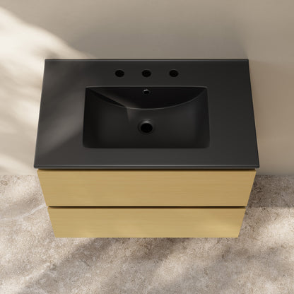 Swiss Madison, Liberte 30" Freestanding Bathroom Vanity in Natural Oak with Black 3-Hole Widespread Sink Top