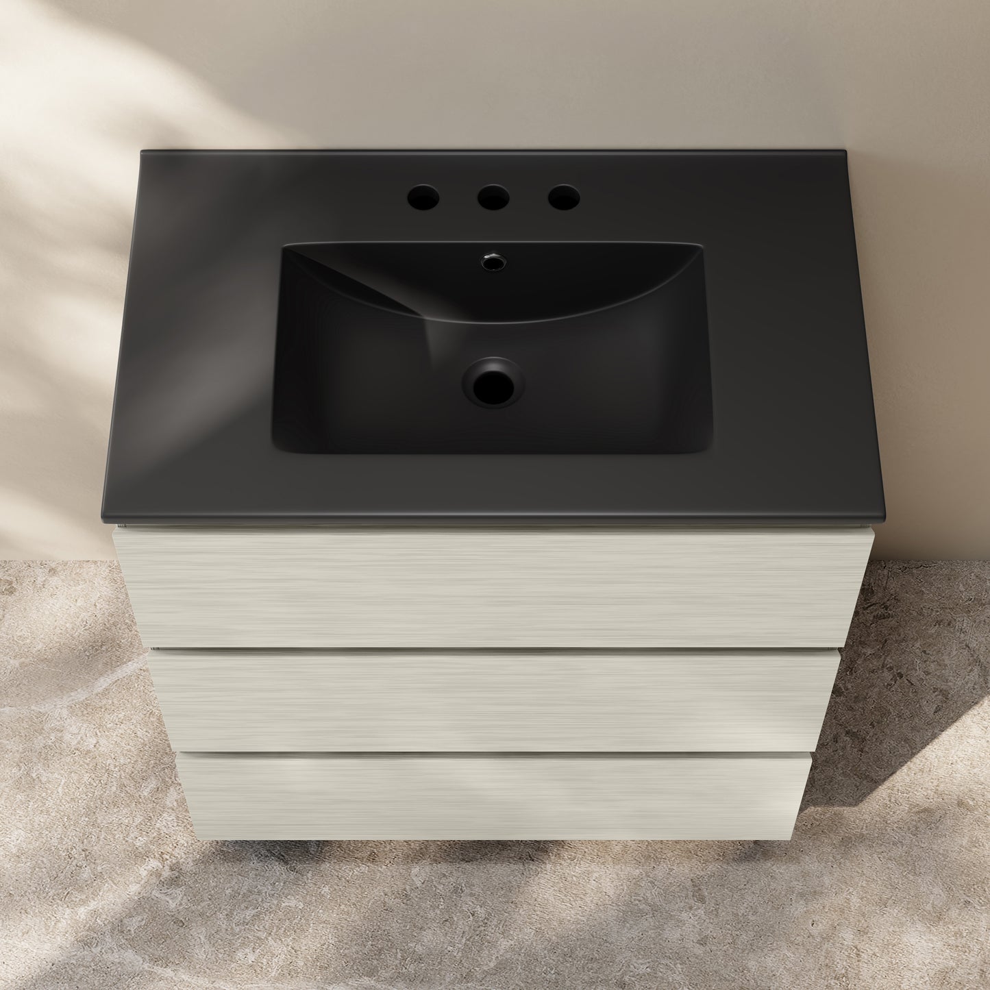 Swiss Madison, Liberte 30" Freestanding Bathroom Vanity in White Oak with Black 3-Hole Widespread Sink Top