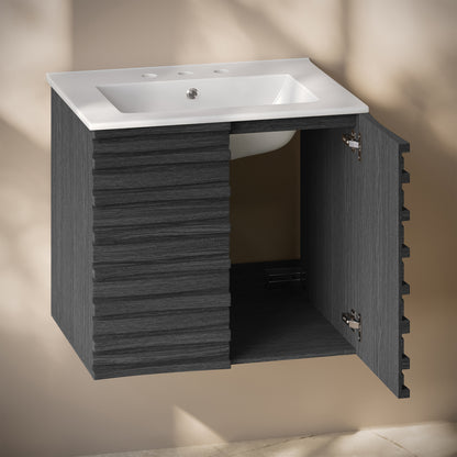 Swiss Madison, Cascade 24" Wall-Mounted Bathroom Vanity in Black Oak with 3-Hole Widespread Sink Top