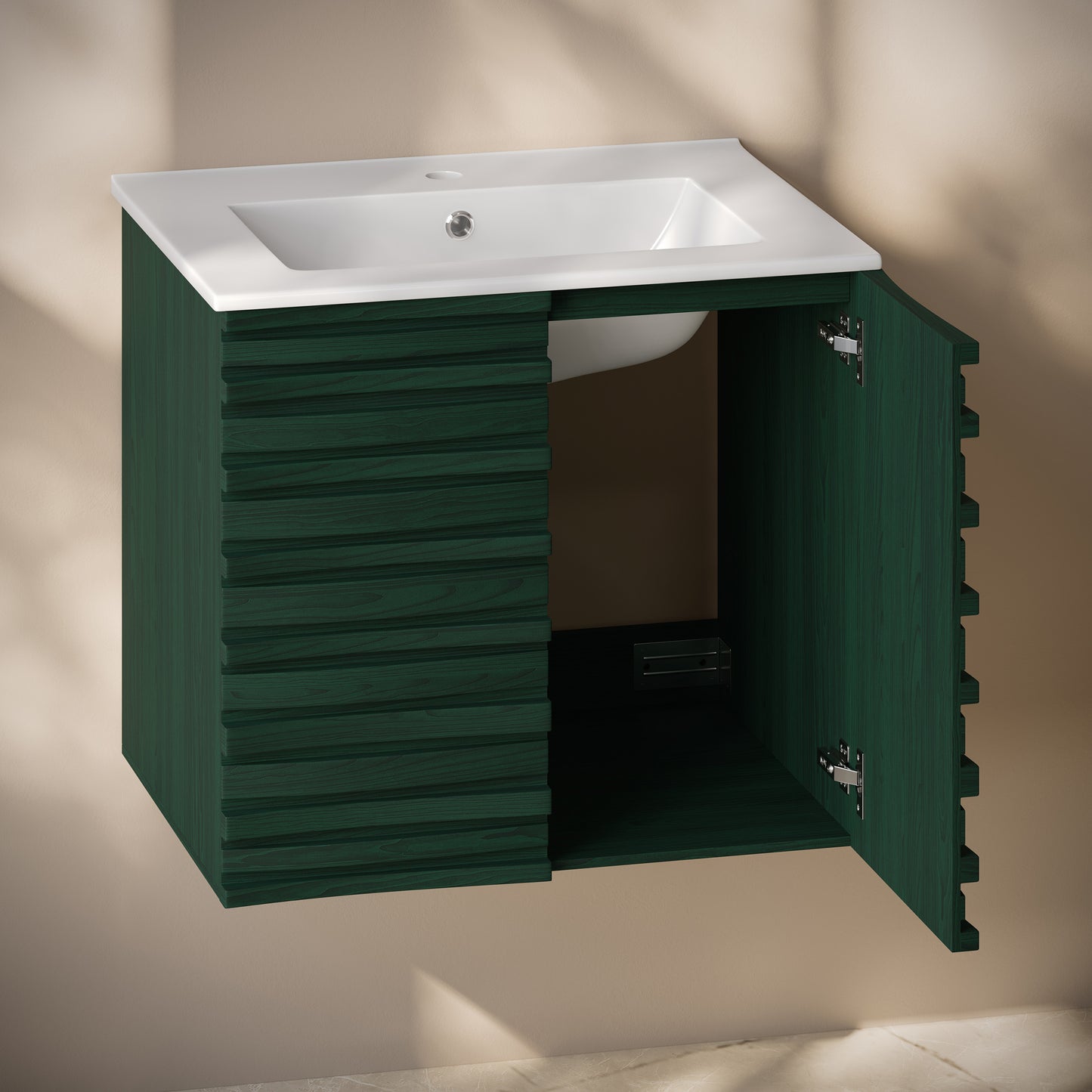 Swiss Madison, Cascade 24" Wall-Mounted Bathroom Vanity in Green Oak with Sink Top