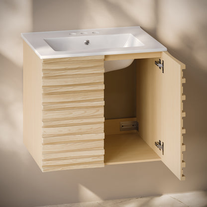 Swiss Madison, Cascade 24" Wall-Mounted Bathroom Vanity in Natural Oak with 3-Hole Centerset Sink Top