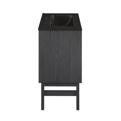 Swiss Madison, Bosse 24" Freestanding Bathroom Vanity in Black Oak with Black 3-Hole Centerset Sink Top