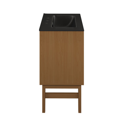 Swiss Madison, Bosse 24" Freestanding Bathroom Vanity in Brown Oak with Black 3-Hole Centerset Sink Top