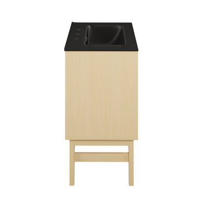 Swiss Madison, Bosse 24" Freestanding Bathroom Vanity in Natural Oak with Black 3-Hole Centerset Sink Top