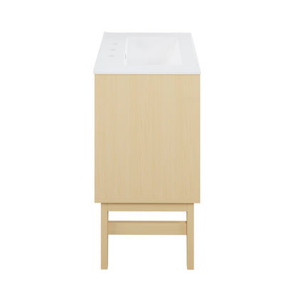 Swiss Madison, Bosse 24" Freestanding Bathroom Vanity in Natural Oak with 3-Hole Centerset Sink Top