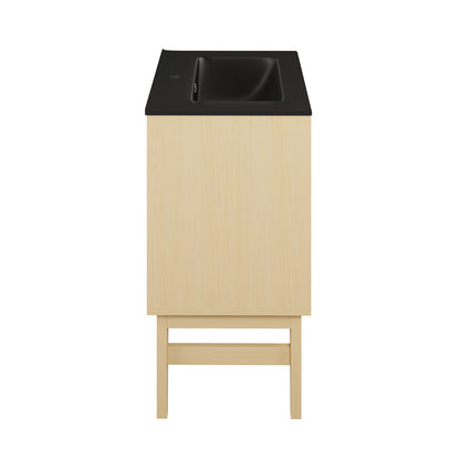 Swiss Madison, Bosse 24" Freestanding Bathroom Vanity in Natural Oak with Black Sink Top