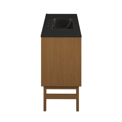 Swiss Madison, Bosse 36" Freestanding Bathroom Vanity in Brown Oak with Black 3-Hole Widespread Sink Top