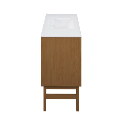 Swiss Madison, Bosse 36" Freestanding Bathroom Vanity in Brown Oak with 3-Hole Widespread Sink Top