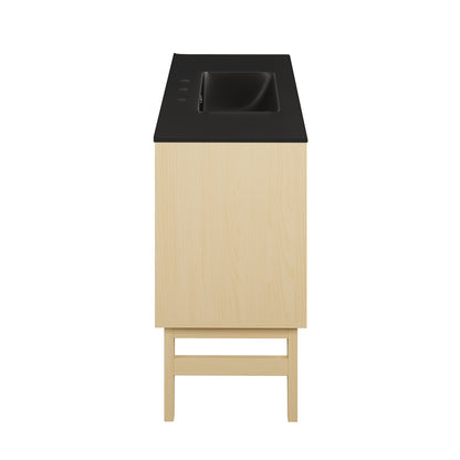 Swiss Madison, Bosse 36" Freestanding Bathroom Vanity in Natural Oak with Black 3-Hole Widespread Sink Top