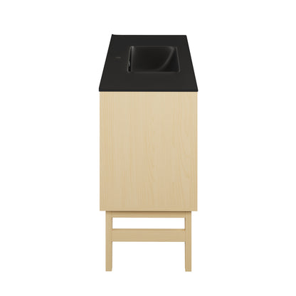 Swiss Madison, Bosse 36" Freestanding Bathroom Vanity in Natural Oak with Black Sink Top