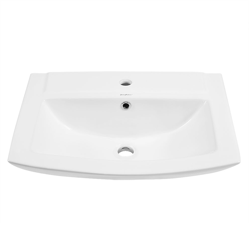 Swiss Madison, Sublime Two-Piece Glossy White Ceramic Rectangular Pedestal Sink