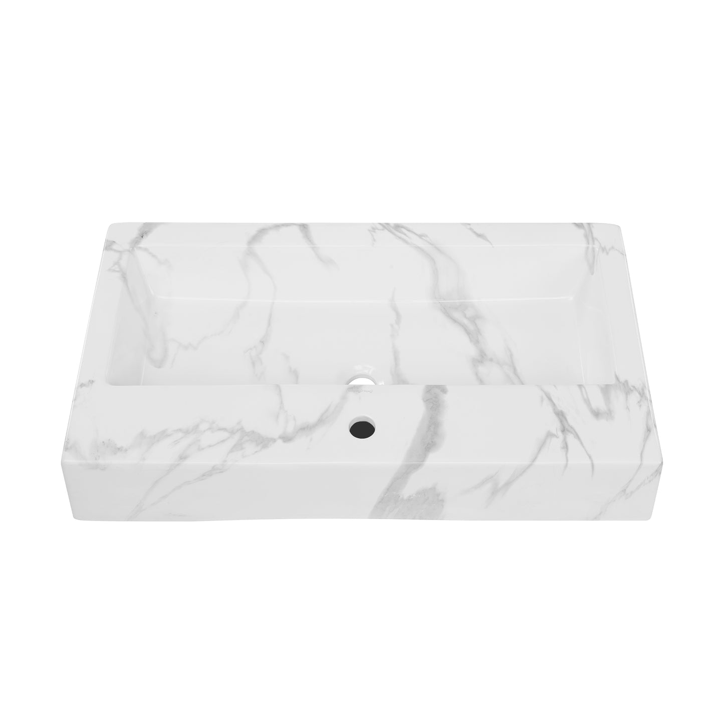 Swiss Madison, Voltaire Wide Rectangle Vessel Sink in White Marble
