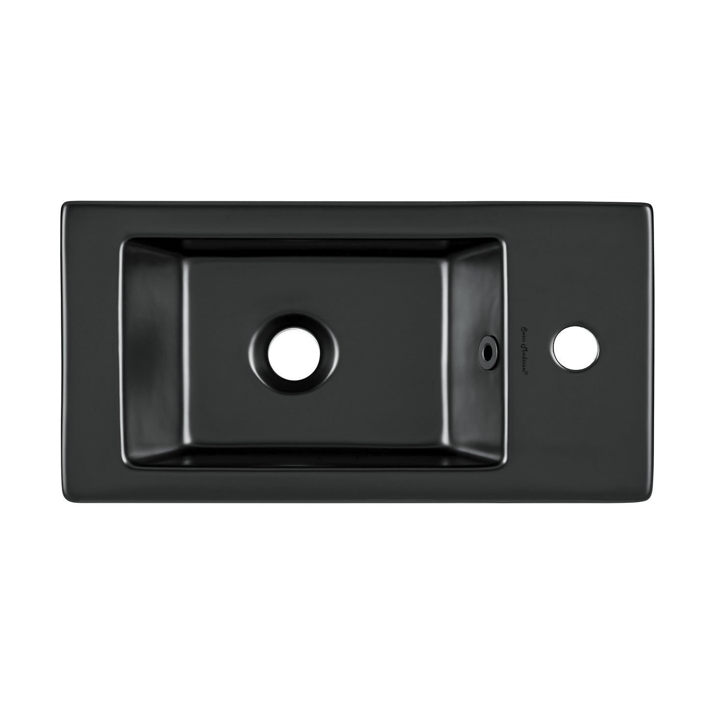 Swiss Madison, Voltaire 19.5 x 10 Rectangular Ceramic Wall Hung Sink with Right Side Faucet Mount, Matte Black