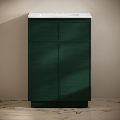 Swiss Madison, St. Tropez 24" Freestanding Bathroom Vanity in Green Oak with 3-Hole Centerset Sink Top