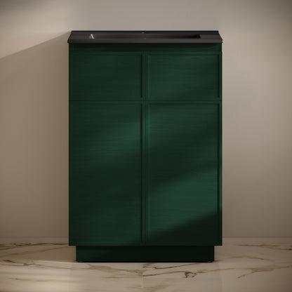 Swiss Madison, St. Tropez 24" Freestanding Bathroom Vanity in Green Oak with Black Sink Top