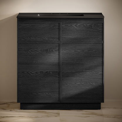 Swiss Madison, St. Tropez 36" Freestanding Bathroom Vanity in Black Oak with Black 3-Hole Widespread Sink Top