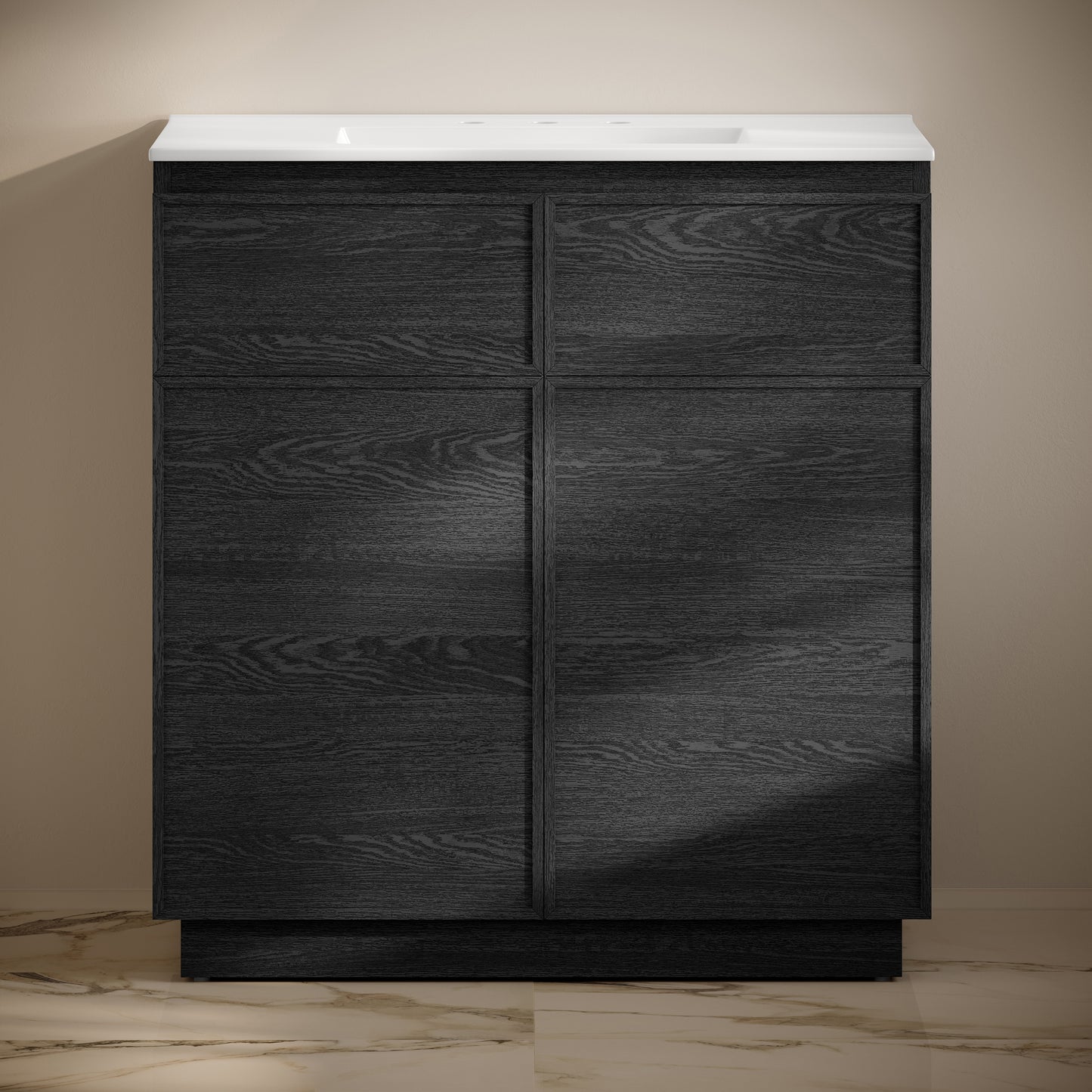 Swiss Madison, St. Tropez 36" Freestanding Bathroom Vanity in Black Oak with 3-Hole Widespread Sink Top