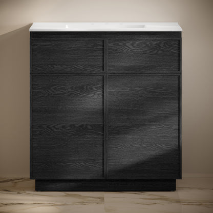 Swiss Madison, St. Tropez 36" Freestanding Bathroom Vanity in Black Oak with 3-Hole Widespread Sink Top
