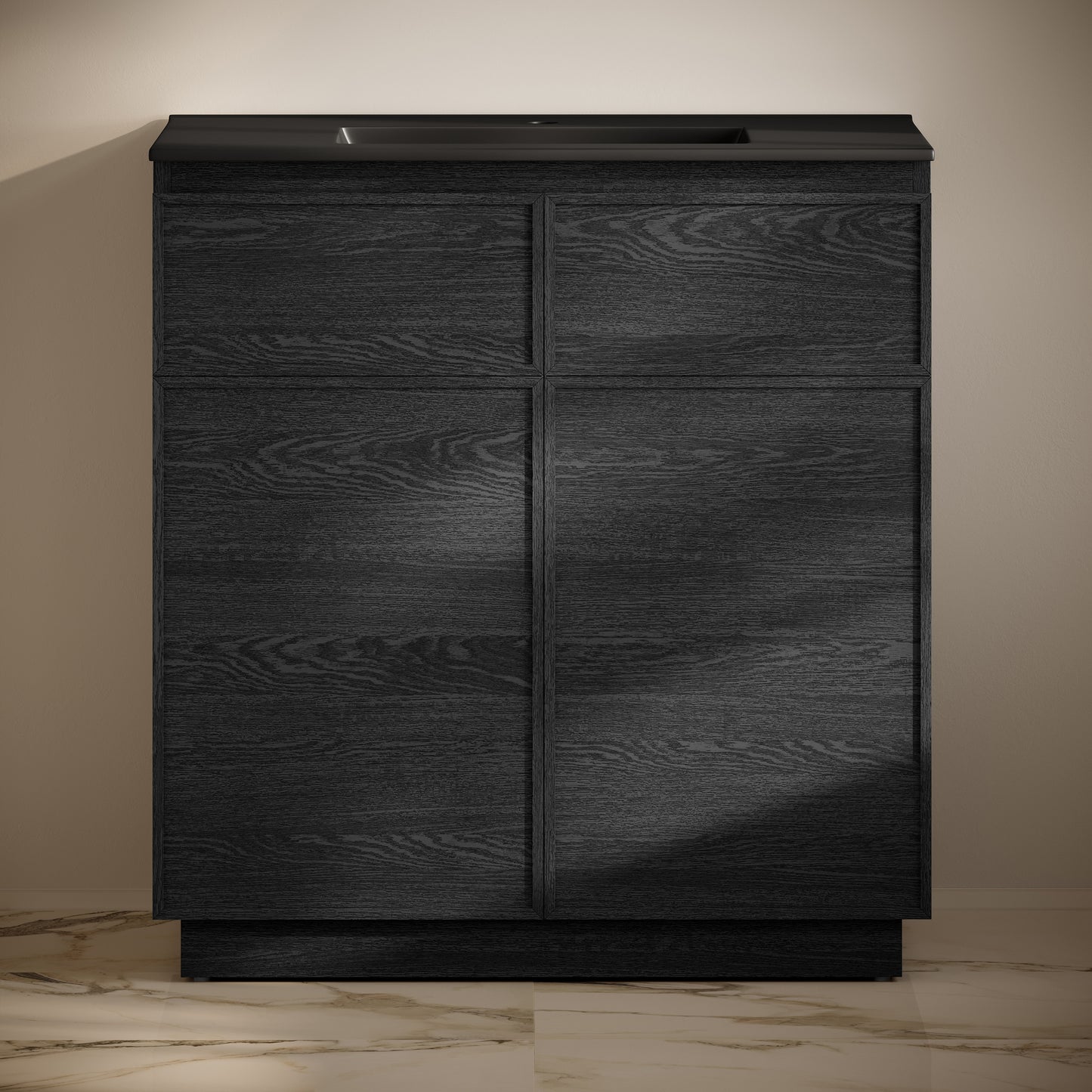Swiss Madison, St. Tropez 36" Freestanding Bathroom Vanity in Black Oak with Black Sink Top