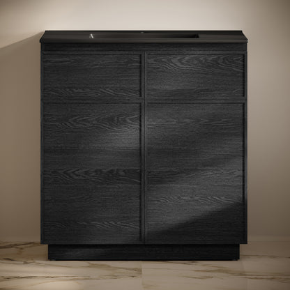Swiss Madison, St. Tropez 36" Freestanding Bathroom Vanity in Black Oak with Black Sink Top