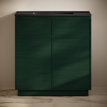 Swiss Madison, St. Tropez 36" Freestanding Bathroom Vanity in Green Oak with Black Sink Top