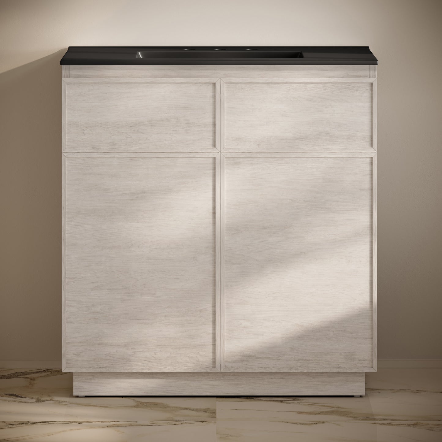 Swiss Madison, St. Tropez 36" Freestanding Bathroom Vanity in White Oak with Black 3-Hole Widespread Sink Top