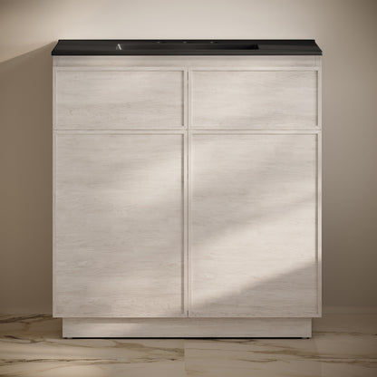 Swiss Madison, St. Tropez 36" Freestanding Bathroom Vanity in White Oak with Black 3-Hole Widespread Sink Top