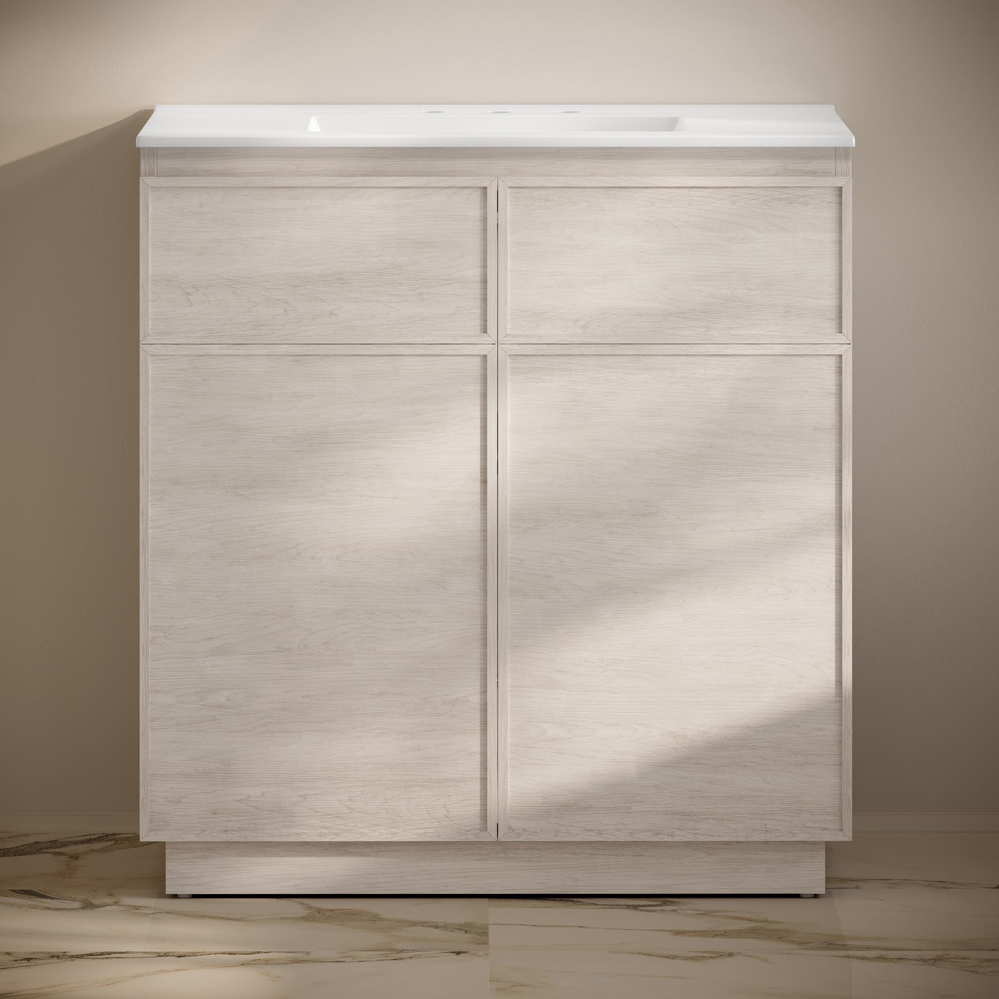Swiss Madison, St. Tropez 36" Freestanding Bathroom Vanity in White Oak with 3-Hole Widespread Sink Top