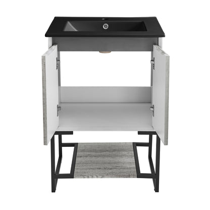 Swiss Madison, Marseille 24 in. Gray Oak Bathroom Vanity With Black Ceramic Sink Top