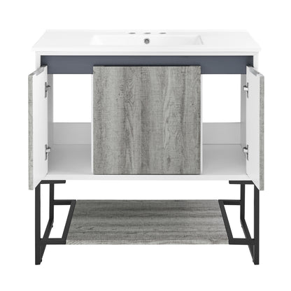 Swiss Madison, Marseille 36 in. Gray Bathroom Vanity With White, 3-Hole Ceramic Sink Top