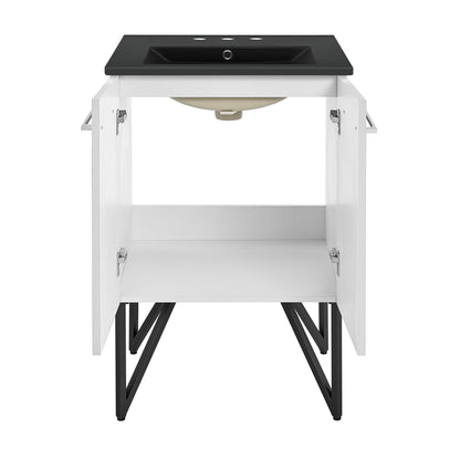 Swiss Madison, Annecy 24 in. White Bathroom Vanity With Black, 3-Hole Ceramic Sink Top