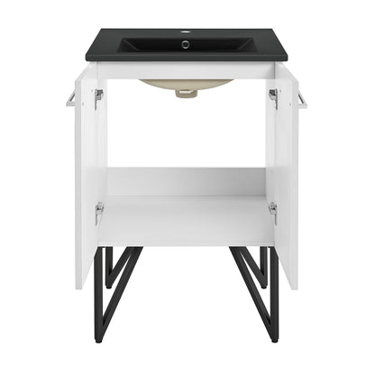 Swiss Madison, Annecy 24 in. White Bathroom Vanity With Black Ceramic Sink Top